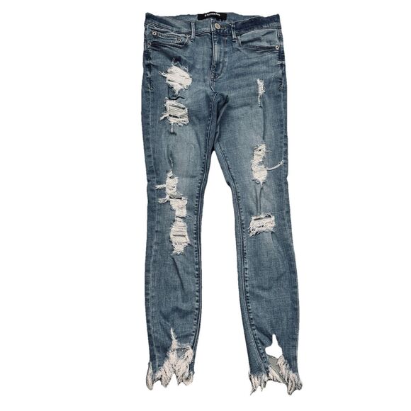 Express Ankle Legging Mid Rise Jeans 4 (28x26.5) Blue Distressed Stretch Womens - Picture 2 of 10